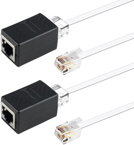 Lot de 2 adaptateurs RJ45 vers RJ11, noir, convertisseur RJ45 8P8C vers RJ11 6P4C + connecteur d'extension pour modem ADSL et câble téléphonique, compatible téléphones et fax analogiques, signal stabl