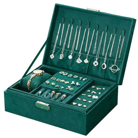 ZONABSQQ Samt-Schmuckkästchen im Vintage-Stil mit Doppelverschluss – großes Fassungsvermögen for Halskette, Uhr, Ohrringe und mehr