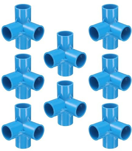 sourcing map 8 raccordi per tubi in PVC a 4 vie da 2,5 cm, connettori per tubi a gomito di grado 90 gradi, per fognature, impianti idraulici, scarico dell'acqua, costruzione, giardino, blu