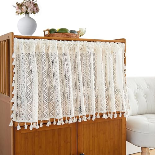 Jsleid Tende Di Pizzo, Tendina Corta Vintage Bohémien, Tenda Corta Da Bistrò, Con Nappe, Stile Rustico, Per Cucina, Caffè, Bagno, Camera Da Letto (45 * 150cm)