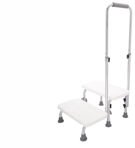 Ayuda para entrar en la bañera, paso de bañera con asa, 2 niveles, reposapiés médico, con asa, mango ajustable para personas mayores, adultos, color blanco