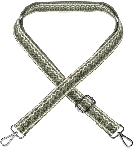 EAZY CASE - Verstellbarer Taschengurt, Ersatz Gurt für Handtaschen, Schulterriemen für Umhängetaschen, dünner Riemen für Taschen und Tragetaschen, DIY Taschenband, Wellen - Grün Beige Metall Silber