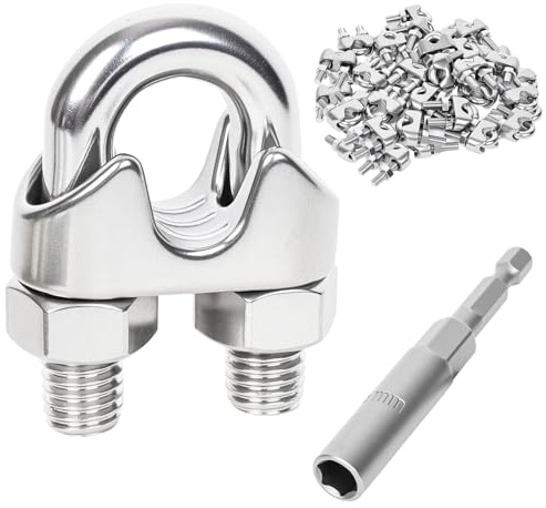 24 Stück M4 Zoll Edelstahl Drahtseil Kabelklemme Clips, Drahtseilklemme, Kabelklemme (M4, 24)