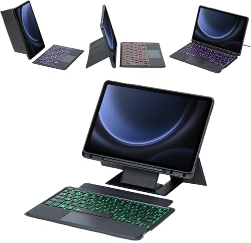 SENGBIRCH Funda de teclado para Samsung Galaxy Tab S10 FE 2025/S9 FE de 10.9 pulgadas, teclado Bluetooth Folio retroiluminado, S9 de 11 pulgadas 2023 con varios ángulos, plegable, magnético