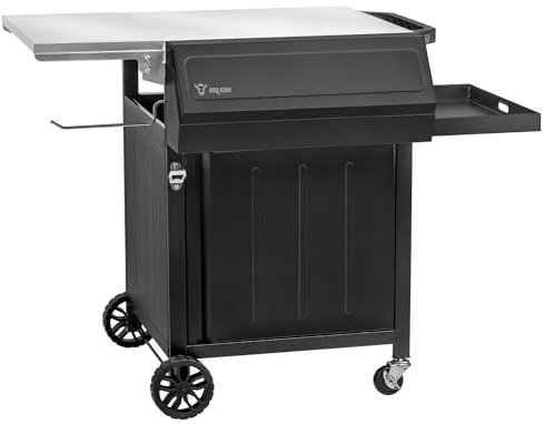 BBQ-Toro Carrello per barbecue, 100 x 73 x 91 cm, nero, con grande superficie di lavoro, tavolino con ruote, per esterni, carrello da portata con ripiano