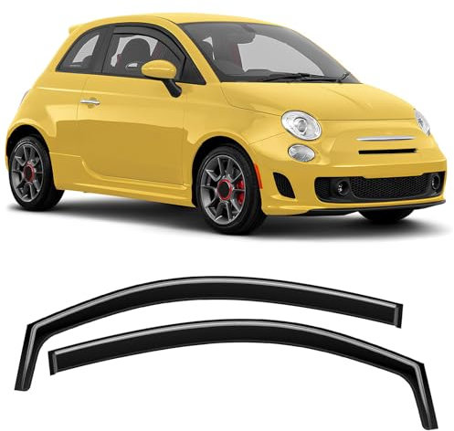 GEARCELL Black Wind Deflectors, Rain Guards Window Visor Compatible with FIAT 500/FIAT ABARTH 2007-onwards 3 Door Hatchback, in-Channel Side Shatterproof Sun Visor