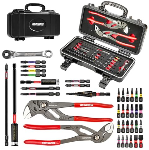 Geinxurn 39-teiliges Werkzeug-Set verpackt mit robustem Werkzeugkasten, inklusive Schraubendreher-Bits, Bit-Halter, Mini-Ratschen-Wrech, Stufenbohrer, Bithalter, Zange und Ratschen-Schraubendreher für
