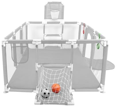 180 x 120 cm Laufstall für Babys, großer Laufstall für Kinder, für die Wohnung, drinnen und draußen, mit 4 unteren Saugnäpfen, Basketball, Fußball, Pumpe (180 x 120 cm / 2 Zugringe + Pumpe)