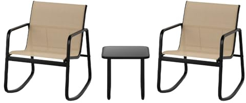KOMFOTTEU Ensemble de Salon de Jardin 3 Pièces pour 2 Personnes, Mobilier d’Extérieur, 2 Chaises à Bascule & 1 Table Basse, Set de Meubles de Jardin, pour Cour, Patio, Balcon, Terrasse (Marron)