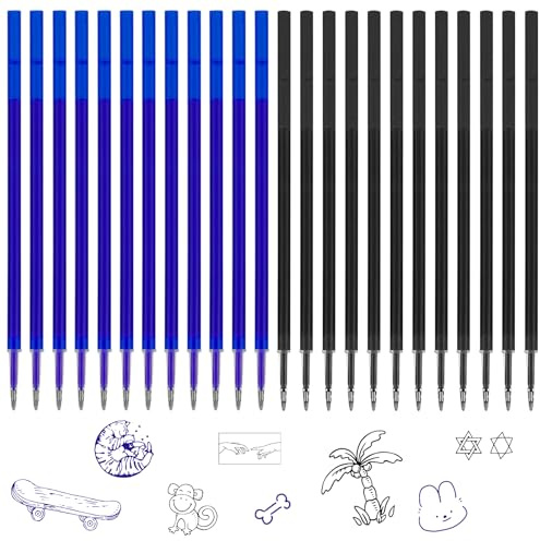 24x Recambios Boligrafos Borrables,Compatibles con Legami, Azul y Negro, Punta de 0,7mm,Altura 13cm,Bolígrafo roller borrable,Tinta termosensible,Recambio reemplazable [12 Azul y 12 Negro]