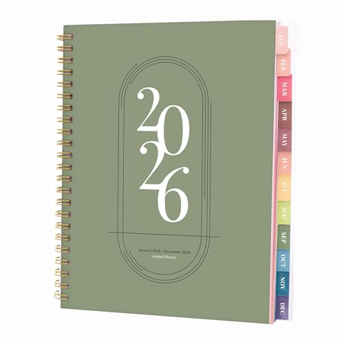 Rileys Agenda Journalier 2026, Planner 2026 Scolaire et Familial, Semainier et Planificateur Hebdomadaire Mensuel, Agenda Professionnel à Spirale pour Fille et L’Étudiant (Vert, 20 x 15 cm, UK)