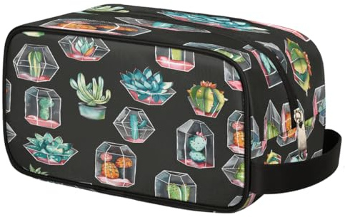 Watercolor Cacti Succulent Pattern Toiletry Bag Hanging Cosmetic Bag Portable Travel Makeup Bag Large Shaving Bag for Women Men