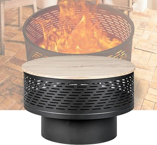 BNZCZY Braciere a Legna con griglia e Coperchio, Tavolo per Esterni con Copertura Impermeabile e attizzatoio, per Barbecue, Tavolo e falò