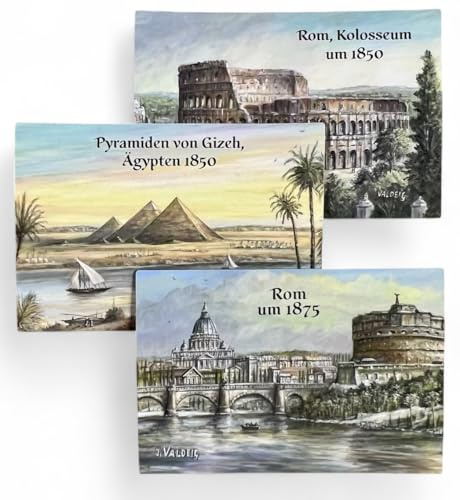 3X Kühlschrankmagnete XL Rom Kairo Gizeh, je 8 x 5,5 cm | Italien Tiber Engelsburg Vatikan Kolosseum, Pyramiden Nil Ägypten Pharao, Souvenir, Fotomagnet, Valdeig P
