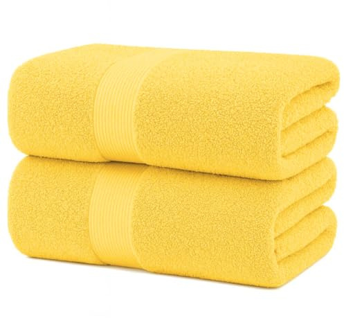 Diamond Tex Premium Extra Large Bath Sheet (90x180 cm–600 GSM) 100% Egyptian Cotton towels bath sheet, Ultra Soft jumbo bath sheets towels extra large Quick Dry big towels (1 Pack, Yellow)