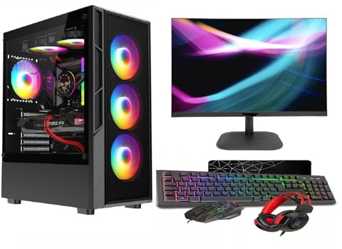 ASC Gaming PC Bundle: AMD Ryzen 5 5500, 16GB RAM, 1TB+256GB SSD, RTX3050 6GB Graphics, 22 Monitor, Windows 11, Black RGB 6 Fan Glass Gaming Case