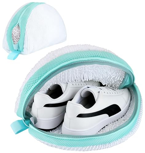 ecooe 2Pcs Schuhwaschbeutel Waschmaschine, Upgrade Wäschesack Schuhe 360° Super Reinigungskraft mit Verstecktem Reißverschluss, Schuhbeutel Waschmaschine für Sneaker, Turnschuhe usw, Weiß
