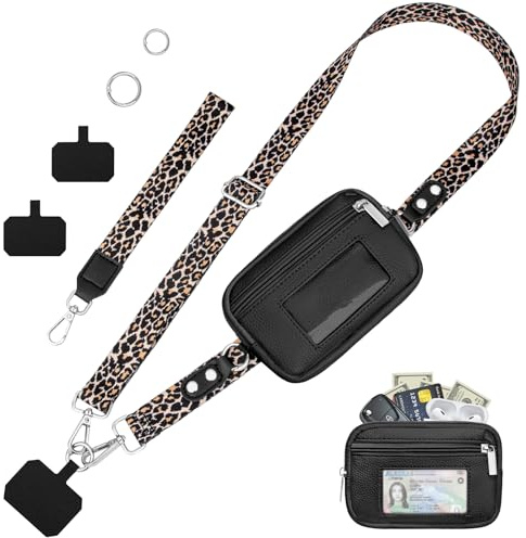 Faneam Correa Universal para Teléfono Móvil, Anchura de 2,5 cm, Cuerda para movil Ajustable con Pequeña Monedero Extraíble, Colgador Móvil Cuello Mujer, Cordón de Correa Colgante para Smartphones