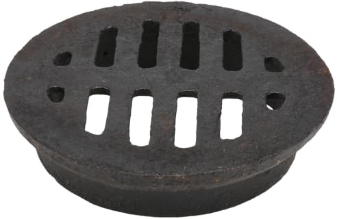 Siphon de Sol en Fonte Noire Rond, Drain Domestique Intérieur | Évacuation Rapide, Nettoyage Facile, Entrée de Débris, Usage Jardin Cuisine