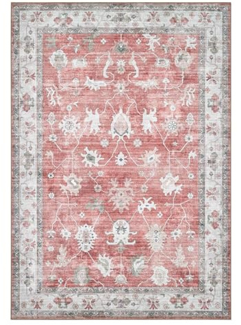 Tappeto arredo casa ZIEGLER 07 rosso terra cm.160x230 riproduzione disegno persiano classico in stile vintage. Tappeto lavabile e antiscivolo per salotto, soggiorno, camera da letto.