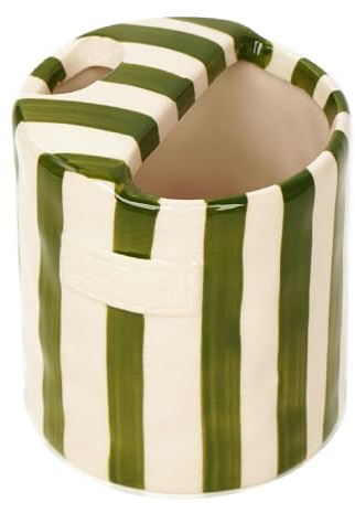 Annahom Striped Ceramic Coffee Mug with Sip Hole, Travel Coffee Cup for Hot & Iced Drinks, Hand-Painted Drinkware, Ready for Gift-Green