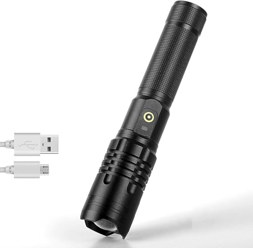 XLENTGEN Rechargeable LED,10000 Lumen Torch Super Bright Powerful Tactical Torch Zoomable, 5 Modes, Water Resistant Flashlight for Outdoor, Camping, Hiking, Emergency