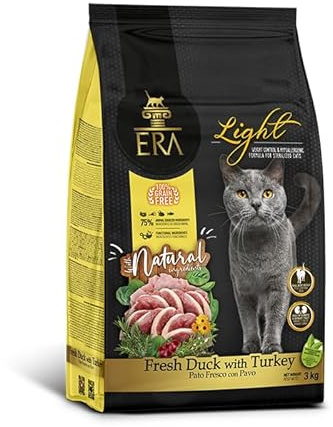 ERA Pienso para Gatos Adultos Grain Free Pato con Pavo. Esterilizados. Light - Nutrición Completa y Saludable - 3 kg