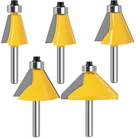 Träfräs 5 st 6 mm 8 mm 12 mm 1/4 1/2 skaft stor 11,25, 15, 22,5, 30, 45 graders fasning och avfasning kant router bit trä router bit (5 st 12 mm skaft)