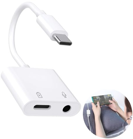 Ailah Adaptador USB-C Jack 3.5mm y USB-C, Audio y Carga Simultáneas, Carga Rápida PD, Llamadas y Controles en Línea, Convertidor de Audio USB-C para Auriculares con cable, Blanco
