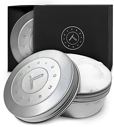 Naked Armor Organic Shave Soap for Men - Large 7oz Shaving Soap Tin for Sensitive Skin & Wet Shaving - Handmade with Shea Butter & Essential Oils - Rich Creamy Lather (Neutral)