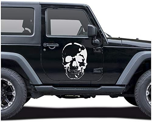 Totenkopf Aufkleber - Finest Folia Sticker Auto Boot Motorrad Caravan Dekor KX026 (Weiß Matt, 80cm x 55cm)