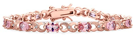 Bling Jewelry 9CT simulerad safir rubin morganit smaragd turmalin kubik zirkonia blå rosa grön röd AAA oval CZ symbol oändlighet milgrain tennisarmband för kvinnor rosé silver pläterad, 7, Mässing ros
