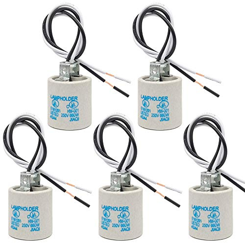 New orange heart E26 Socket, Ceramic Standard Medium Screw Socket, E27 Bulb Lamp Holder, E26 Light Socket with 12 inch Wire Lead for Halogen Incandescent LED Light Bulb (5 Pack)