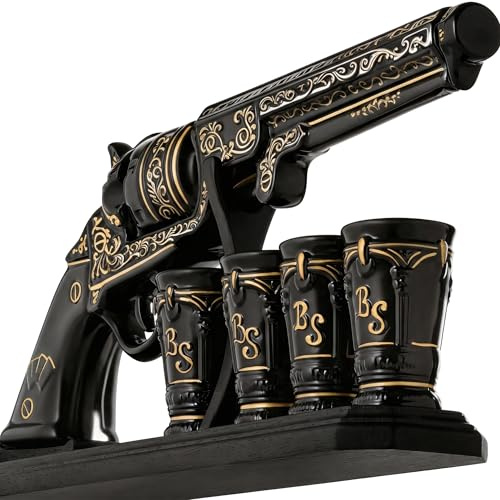 Pistole Dekanter Set mit Gläsern - Keramik Whiskey Set - Schnapsgläser für Alkohol - Geschenk für Männer - Scotch und Tequila Glas Set