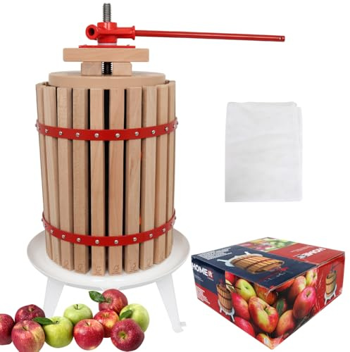 HOME It® Pressoir à fruits 18L en bois de chêne – Presse manuelle avec sac filtrant inclus – Pour pommes, poires, baies, rhubarbe – Certifié FSC et LFGB