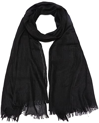 Damen Sommer Schals Baumwolle Leichte Große Lange Gaze Damenschal Eleganter Plain Tücher 75”×43”,Schwarz