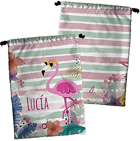 LolaPix Sacchetto per merenda Personalizzato. Borsa per la merenda dei Bambini. Regalo Personalizzato con Nome. Borsa Snack Personalizzata. Vari Disegni. Flamingo