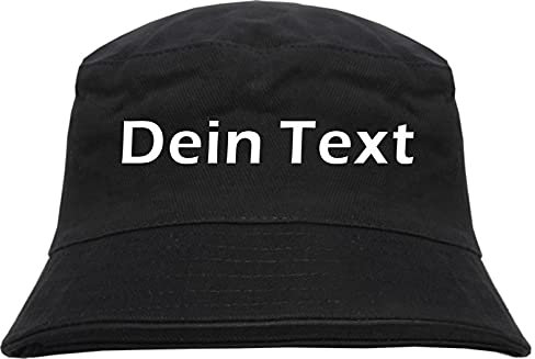 Individueller Fischerhut - Blockschrift - Bucket Hat mit Wunschtext Bedruckt Schwarz S
