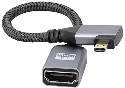 RIIEYOCA Adaptador de Cable Micro a HDTV 4K, de ángulo Recto, Micro HDTV Macho a Hembra de Aluminio Corto Trenzado de Nailon para computadoras portátiles, proyectores y televisores (20 cm)