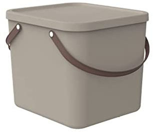 Rotho Albula Aufbewahrungsbox mit Deckel 40 L stapelbare Box Beige/Braun | Aufbewahrungsboxen der Albula Reihe, modulare Ordnungsbox, Recycling-Kunststoff, praktische Trageriemen für Bad und Küche