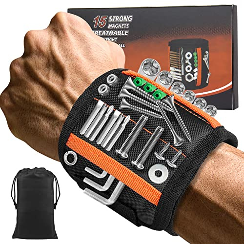 Magnetisches Armband mit 15 starken Magneten zum Halten von Schrauben, Nägeln, Bohrern, perfektes Werkzeuggeschenk für Vater, Ehemann, Heimwerker oder Heimwerker, einzigartige Strumpffüller für Männer