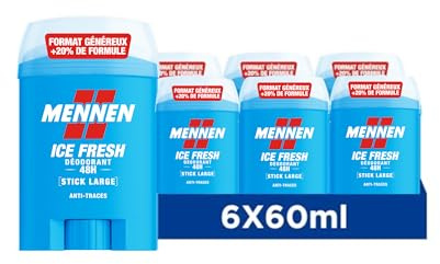 MENNEN Ice Fresh Deodorant homme 24H stick large sans alcool anti traces Lot de 6