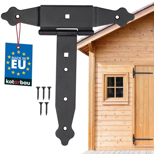 KOTARBAU® Kreuzgehänge 200 mm Ladenband Scharnier Band Platte Baubeschlag Torbeschlag Holzverbindung Werfgehänge T-Scharnier T-Band Pulverbeschichtet