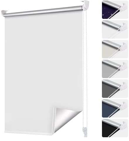 smartdemo Verdunklungsrollo ohne Bohren & mit Bohren, Klemmrollo Fensterrollo Weiß B80 x H120cm (Stoffbreite80cm), Thermorollo Sichtschutz und Sonnenchutz, Klemmrollo rollos für Fenster & Tür