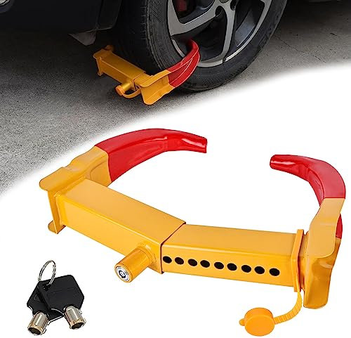 Wheel Clamp, Adjustable Nine-Hole Trailer Wheel Clamp with 2 Keys, Heavy Duty Wheel Lock Universal Anti-Theft Locking for Cars, Plum Lock Cylinder, for Car, Caravan, Trailer, Motorhome, Van (Yellow)