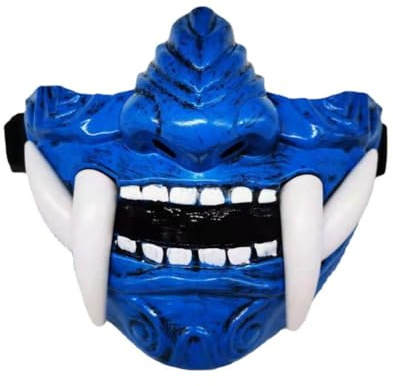 Prajna Demi-masque de diable pour Halloween Hannya Noh Kabuki Demon Oni Samourai Cosplay (Bleu)