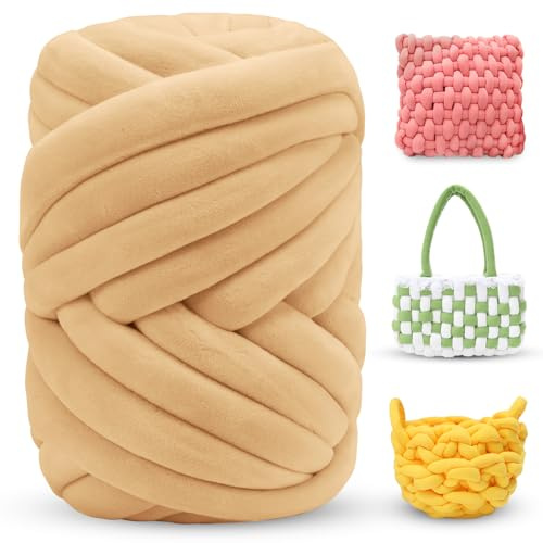 LEREATI Armstricken Wolle 500g Dicke Wolle zum Handstricken Chunky Yarn Schlauchgarn Häkelwolle Dickes Garn zum Häkeln Stricken, für Anfänger, Decken, Tasche, Handstrickgarn (Eiergelb)