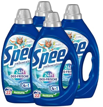 SPEE Deo-Frische Frische-Kick Waschmittel 4x 22 WL (88 Waschladungen), Flüssigwaschmittel mit 4 + 1 Formel bekämpft Alltagsgerüche für 24 h Deo-Frische, Vollwaschmittel für Temperaturen ab 20°C