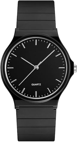 JewelryWe Reloj Cuarzo Analógicos Unisex: Relojes Redondo Clásico Resistente al Agua Negro para Hombre y Mujer y Estudiantes Correa de Silicona Escala de Barra - para Ocio Deportes Regalos