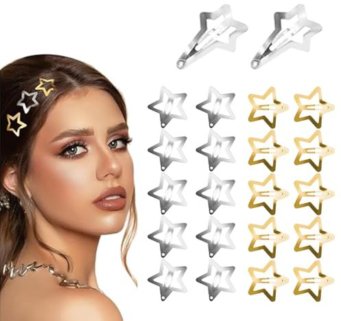 QOWUXHZ 20 Piezas Clips Pelo Mujer Pinzas Para El Pelo Con Diseño De Estrella Y2K Clips De Metal Horquillas Antideslizantes Accesorios Para El Cabello Para Mujeres Niñas Con 2 Meteor Pinzas